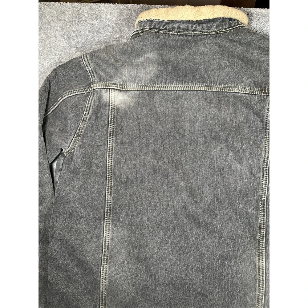 JYG Sherpa Lined Denim Trucker Jacket Gray Washed Button Front Men‎ L